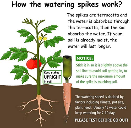 Plant Watering Devices 6 Pack Terracotta Vacation Plant Waterer Wine Bottle Watering Stakes Slow Release Plant Watering Spikes Self Watering Devices for Indoor Outdoor Plants - view 2