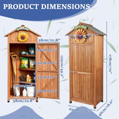 Wooden Outdoor Storage Cabinet, Garden Tool with Shelves, Patio Organizer for Backyard, Gardening Supplies with Double Doors, Shed for Tools and Accessories(Brown) - view 4