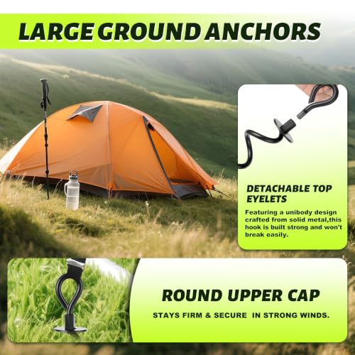 22.4 Inch Ground Anchor Screw in,4 Pack Trampoline Stakes Anchor Kit,Heavy Duty Spiral Windproof Tie Down Kit with T-Hook&Reinforced Safety Straps for Trampolines, Sheds, Playsets&Tents,Black - view 4