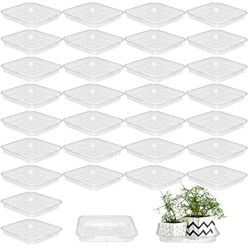 30 Pack Plant Saucers for Indoors 8 Inches Plant Trays for Pots Plastic Trays for Plants Square Plant Drip Trays for Potted Plants Flower Pot Saucers Clear Plant Plates to Catch Water, Bulk