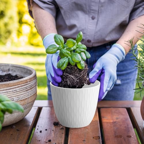 6 inch Flower Pots, 5 Pack Plant Pots with Drainage Holes and Saucers for Indoor Plants, Plastic Planters with Water Ripple for Small Garden House Plants, Nursery Pots for Succulent, White - view 4