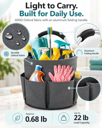 Cleaning Supply Caddy for Clean Products, Foldable Gardening Storage Bags, Portable Cleaning Caddy with Handle, 17L Clean Organizer with 6 Pockets for Home Garden(#D,Drawstring Top) - view 3