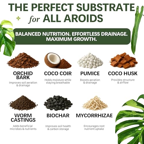 AROID Potting Mix/Premium Soil for Monstera, Philodendron, Alocasia, Anthurium – Chunky, Optimally Aerated Soil – Organic & Ready to Use – Supercharges Root and Foliage Growth (8 QTS) - view 2