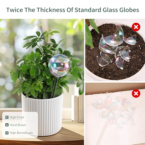 Extra-Thick Glass Plant Watering Globes, Iridescent Hand-Blown, 2 Pack - view 4