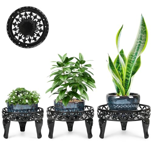 3 Pack Metal Plant Stand Indoor Outdoor, Low Flower Stand for Home