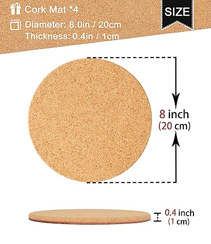 Cork Plant Coasters, Double Layers Hard Cork, 8 Inch, 4 Pcs - view 3