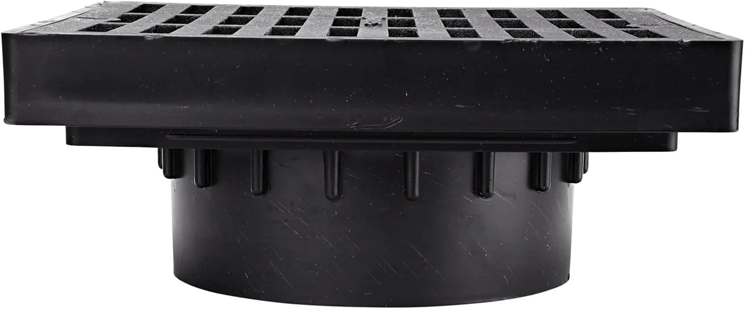 640 6-Inch Square Grate with Low-Profile Adapter Drain, Connects to 3-Inch and 4-Inch Drain Pipes and Fittings, for Small Lawns, Landscaping and Patios, Plastic, Black - view 5
