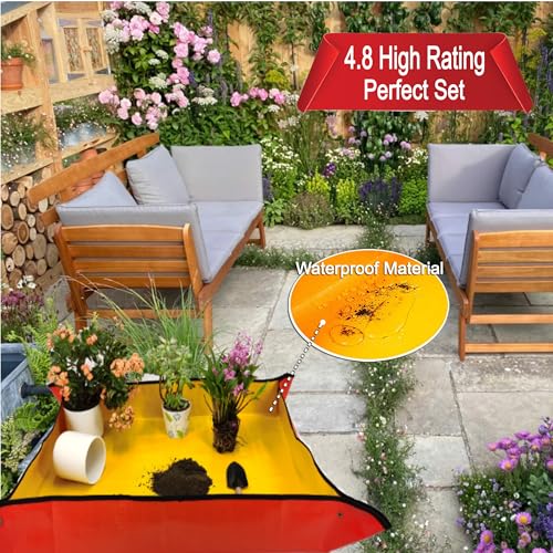 39"x31" Orange Thickened Repotting Mat for Plant Transplanting, Waterproof Tray for Potting Soil Mess Control, Portable Gardening Mat with Protective Gloves, Best Gift for Gardeners - view 2