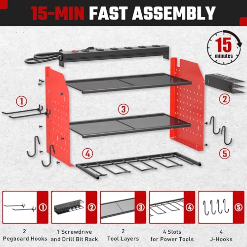 Power Tool Organizer Wall Mount 3 Layer Charging Station with 6 Outlets - view 4