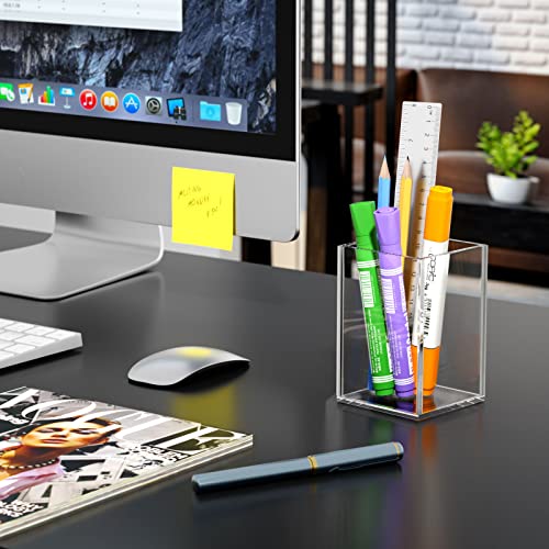 Acrylic Pen Holder for Desk, Clear Pencil Cup Organizer 2 Packs - view 2