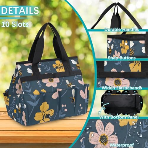Garden Tote Bag with Pockets Bee Flower Gardening Bags for Tools Organizer Heavy Duty Storage Bag with Handle for Lawn Yard Casual - view 5