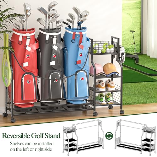 Golf Bag Storage Rack for Garage with Wheels, Organizer for Golf Bag and Equipment Accessories, Golf Organizer Stand Ideal for Home, Garage, Club, Shed, Basement - Sturdy and Durable (Black) - view 3