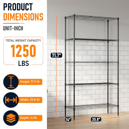 5-Tier Wire Shelf | 36" x 14" x 72" | Black - view 3
