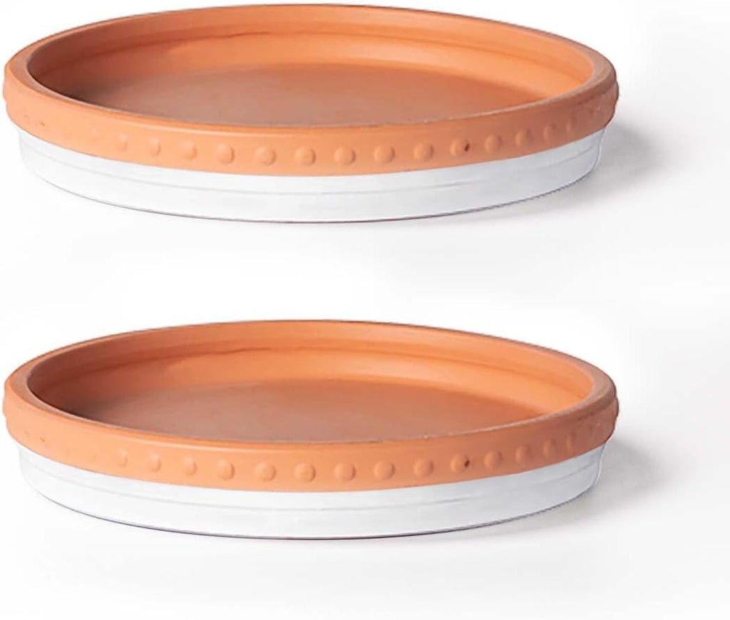Plant Saucers, 8" Plant Trays to Catch Water, 2 Pcs, Premium Terracotta | Glazed turquoise and terracotta ceramic Flower Pot Saucers fit pots up to 7", catches excess water.