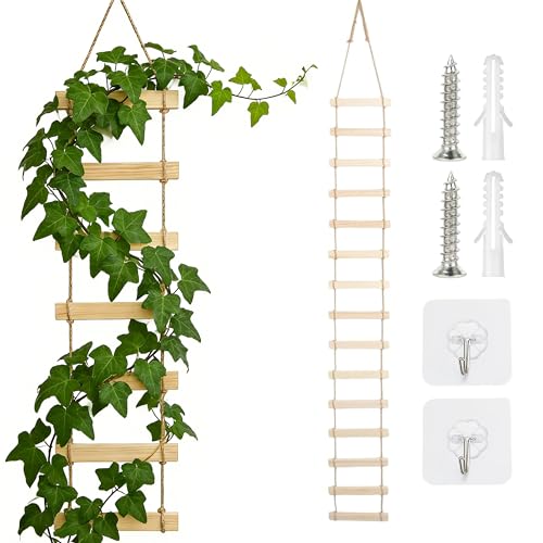 Extra Tall 6ft Wooden Ladder Trellis for Climbing Plants - Sturdy Indoor/Outdoor Plant Support,Easy Assembly & Space-Saving Vertical Garden Decor for Potted Plants, Vines, Pothos, Monstera