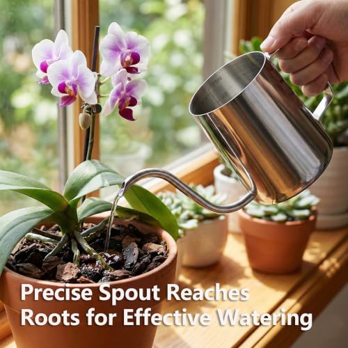 Small Watering Can, 12oz (350ml) Stainless Steel Indoor Watering Can with Long Spout, Mini Watering Can for Houseplants, Desk & Home Plants - view 5