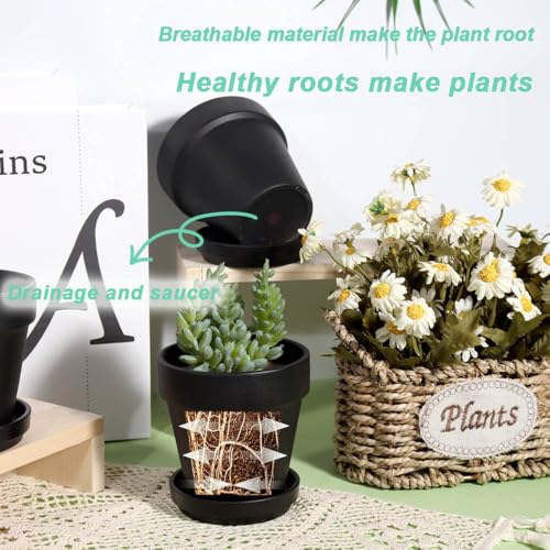4 Inch Black Terracotta & Clay Pots with Saucer, 6 Pack - view 5