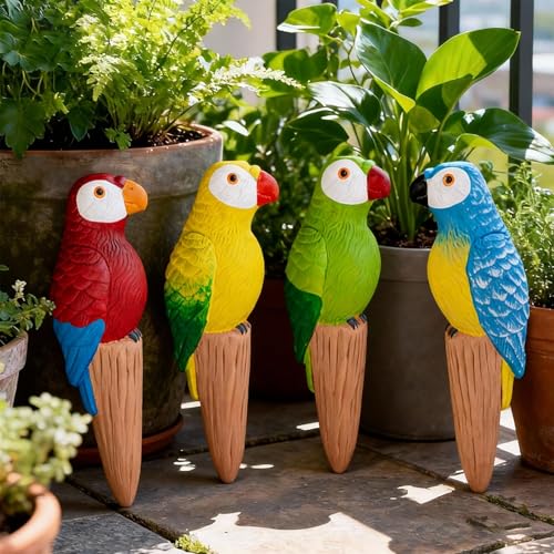4 Pack Self Watering Spikes and Globes, Handmade Terracotta Parrot Self-Watering Plant Devices with Slow Release System, Automatic Plant Water Bulbs for Indoor and Outdoor Garden Vacation - view 7