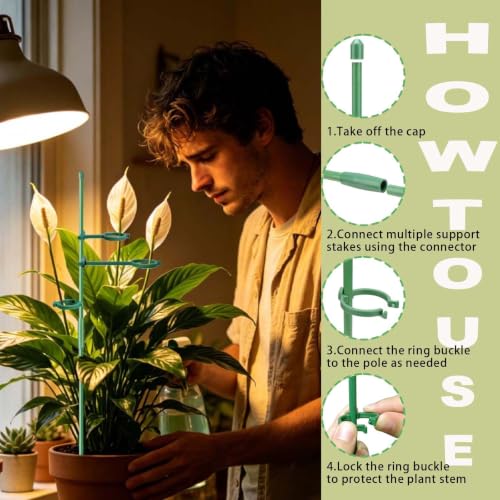 20 Set Plant Stakes 12 inch Extendable Plant Support Stakes with Adjustable Clips Rings, Flower Stem Plant Support Sticks for Indoor Outdoor Plants Stabilizer Garden Sticks for Orchid Rose Tomato - view 3