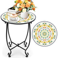 Round Outdoor Mosaic Plant Stand Table Metal Frame 14 Inch Floral