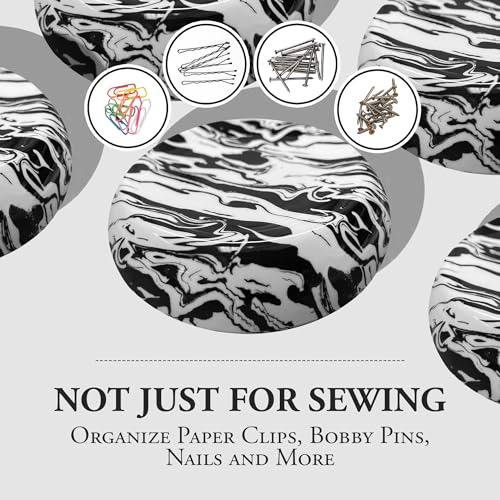 Magnetic Sewing Pincushion – Magnet Pin Organizer for Quilting, Embroidery, Needles, Bobby Pins, & Craft Storage, White/Black Swirl - view 6