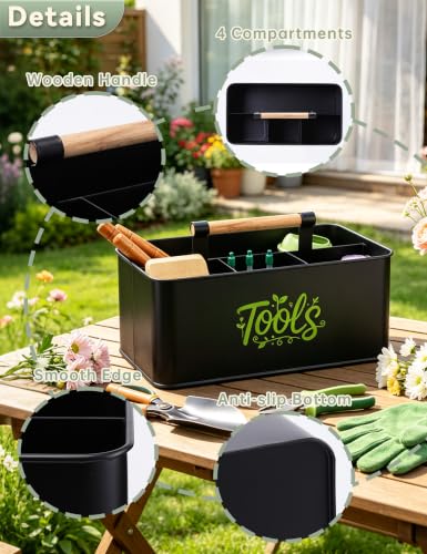 Gardening Tool Caddy, Wooden Handle and 4 Compartments - view 4