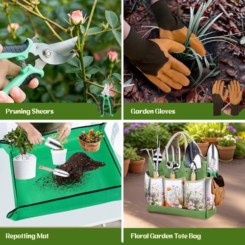 Garden Tools 9 Pcs Heavy Duty Gardening Tool Set Green Tote Bag Men Women - view 4