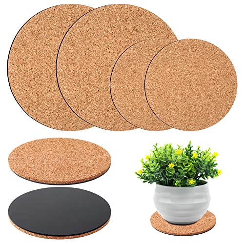 4-Pack Cork Plant Mats, Round Cork Coasters for Garden Pots and DIY Crafts, 4 Inch and 6 Inch Set, Water-Resistant Pot Saucers