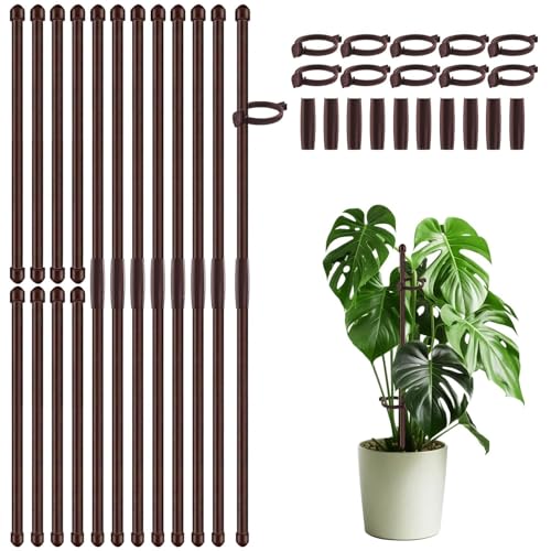 20Pcs Plant Support Stakes 17 inch Garden Orchid Sticks Extended to 3ft 4ft 5ft Plant Poles with Clips for Indoor Outdoor Potted Tomato Rose Amaryllis Vegetables Comes with 20 Ties(Brown)
