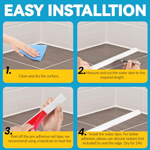 39" Collapsible Shower Threshold Water Dam Shower Barrier Keeps Water Inside Threshold Dry and Wet Separation Retention System Suitable for Bathroom Kitchen Sink Bathtub - view 6