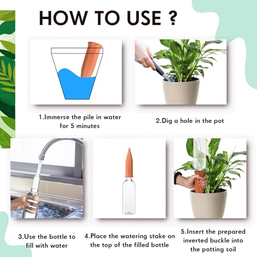 6 Sets Plant Watering Devices 6 Pcs Self Watering Spikes 6 Pcs 25 oz Plastic Bottles Slow Release Automatic Waterer Empty Liquor Bottles Terracotta Spikes for Vacation Plant (Ceramic Color) - view 4