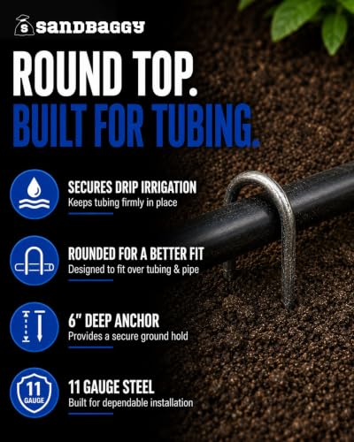 Galvanized 6 Inch Round Top Landscape Staples ~ SOD Garden Stakes for Drip Irrigation Tubing & PVC Piping - Trusted by Farmers & Contractors Across USA (500 Staples) - view 4