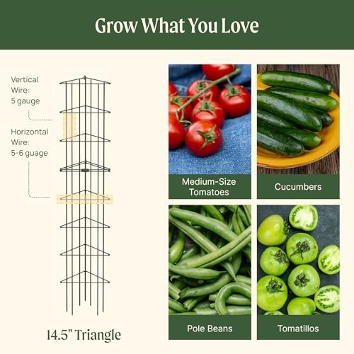 Vego 3-Panel Tomato Cage for Garden & Pots, Rust-Resistant Tomato Stakes Plant Cage Trellis Support for Climbing Vegetables Plants- 11.5" Triangle 4 Pack - view 2