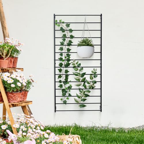 Matte Black Metal Garden Trellis Wall Mounted Plant Support - view 3