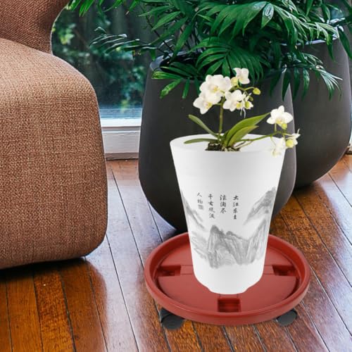 Rolling Plant Tray with Wheels for Flower Pots, Red PP Movable Holder - view 6