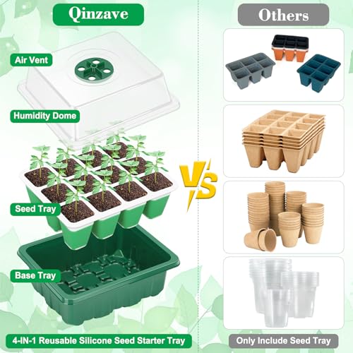 Reusable Silicone Seed Starter Tray, 60 Cells Seed Starter Kit with Humidity Adjustable Dome and Lid, Plant Germination Trays with Repotting Mat 5 Packs Germination Kit for Seeds Grow Starting - view 3