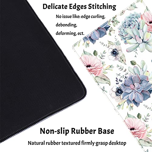Watercolor Succulents Desk Mat, Plants Succulent Roses Desk Pad Protector, Large Gaming Mouse Pad, Stable Rubber Base Mousepad with Stitched Edges, Keyboard Mouse Mat for Work, Game, Office, Home - view 3