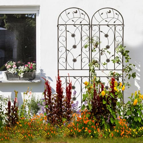 4 Pack Metal Garden Trellis 86.7" Tall Outdoor Climbing Plant Support for Roses, Flowers, Rustproof Durable Brown Galvanized Tube, Lawn Garden Fence Decor Screen (4, Retro-86.7" H) - view 6