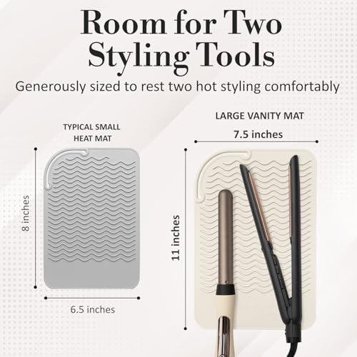 Large Vanity Mat, Heat Resistant Mat for Hair Tools, Vanity Décor, Ivory - view 3