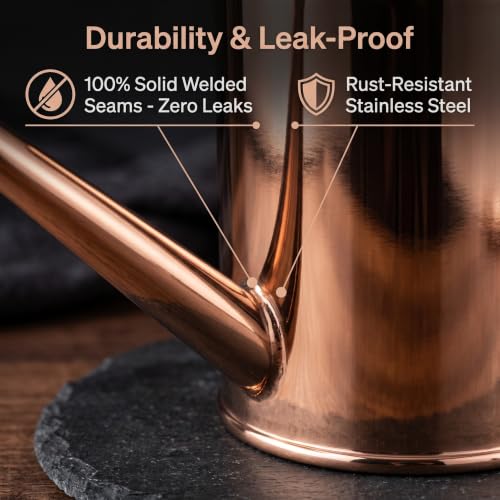 Rose Gold Metal Watering Can Indoor Plants, 54 oz Stainless Steel Long Spout Watering Can Outdoor House Plant Flower, Garden - view 6