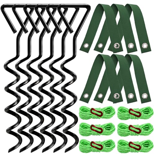 6 Pack Tree Stake Kit, Tree Straightening Kit for Leaning Tree, Spiral Trampoline Anchors High Wind Heavy Duty for Camping Tents, Car Ports, Swing Sets, Canopies, Sheds, 15.8 inches