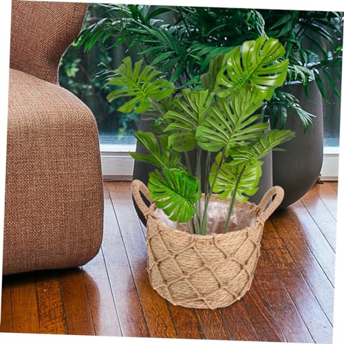 Handwoven Flower Basket Cover with Handles, Straw Hemp Rope Decor - view 6