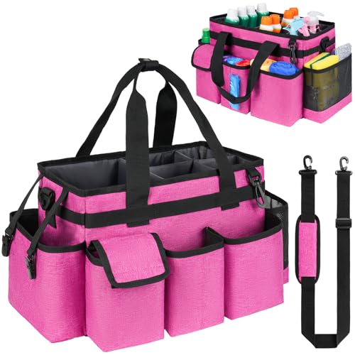 Cleaning Caddy,Cleaning Bag for Housekeepers,Cleaning Supplies Organizer with Handle,Rose Red