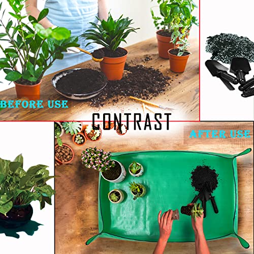 Extra Large Plant Repotting Mat,Thickened Waterproof for Indoor Plant Transplanting and Mess Control,Foldable Succulent Portable Gardening Mat (43'*30',Green) - view 2
