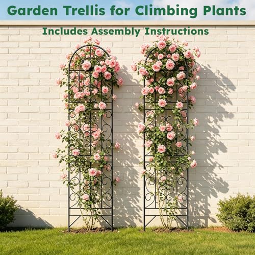 2 Pcs 60" H X 11.8" W Trellis for Climbing Plants Outdoor, Small Metal Garden Trellis for Outside, Sturdy Support Garden Plant Trellis Arch for Rose Cucumber Flower Vine Decor - view 7