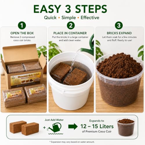 Coco Coir Bricks for Plants, 3.3 lb 2-Pack Compressed Coconut Coir, Natural Growing Medium for Potting Mix, Seed Starting, Raised Beds & Gardening (3.3 LB) - view 2