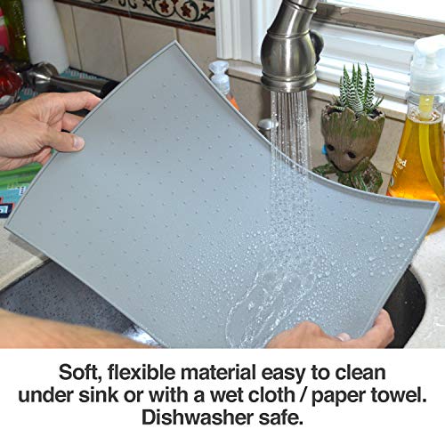 X-Large Waterproof Dog Food Mat (34x23). FDA Grade Silicone [Superior Hygiene, Non-Toxic, Multiple Sizes] Extra Large Dog Food mat for Floors,Grey - view 5