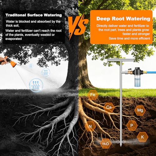 Deep Root Watering Tool for Trees - Stainless Steel Root Feeder with Fertilizer Bottle, Watering Wand Irrigation System with Brass Valve T-Handle for Garden, Orchard & Shrubs Irrigation Growth System - view 5