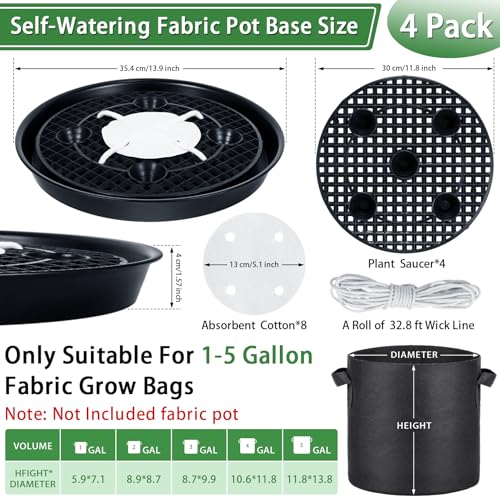 4 Pack 14 Inch Self-Watering Fabric Pot Base - view 2
