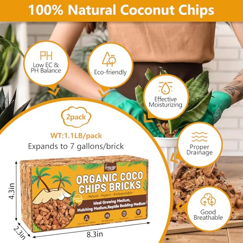 2 Pack Coco Chips for Plants- 2.2lb Organic Coconut Husk Potting Mix - view 2